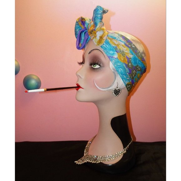 Vintage Blue & Purple Extra Large Floral Scarf square shaped flowers leaves 70s - Picture 7 of 16